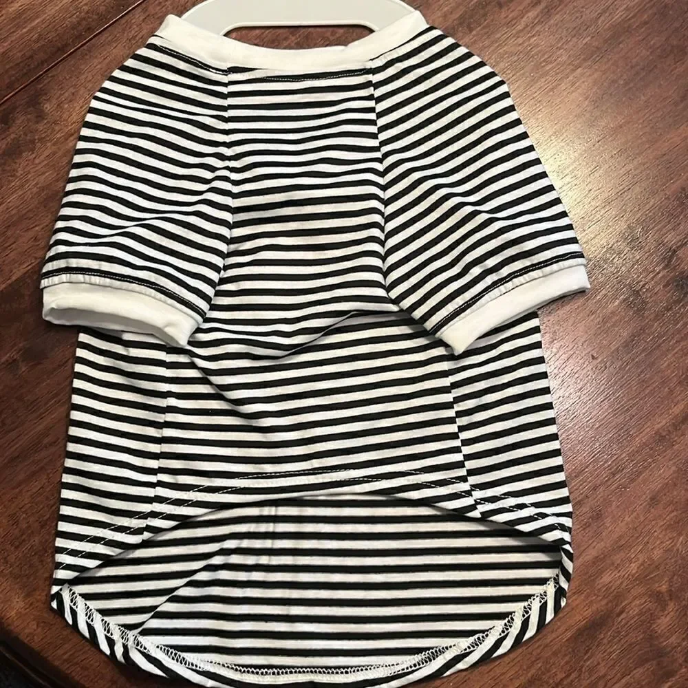 Tails & Noses Everyday Black White Striped Dog Christmas Shirt Naughty List- Lge
